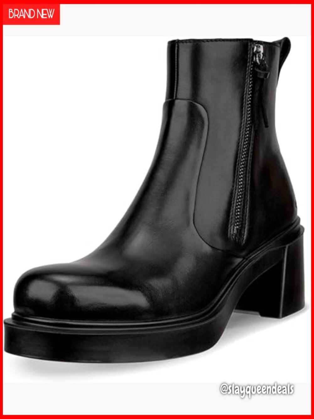 Leather Ankle Boots with 1.8 Inch Heel, Side Zip, Comfort Technology